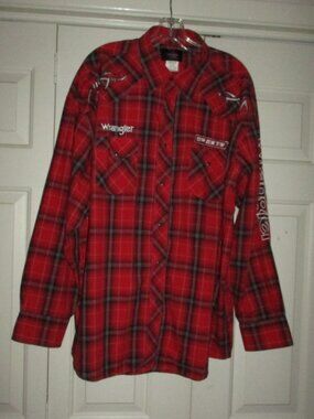WRANGLER PBR Red Plaid L/S Snap Shirt XXL